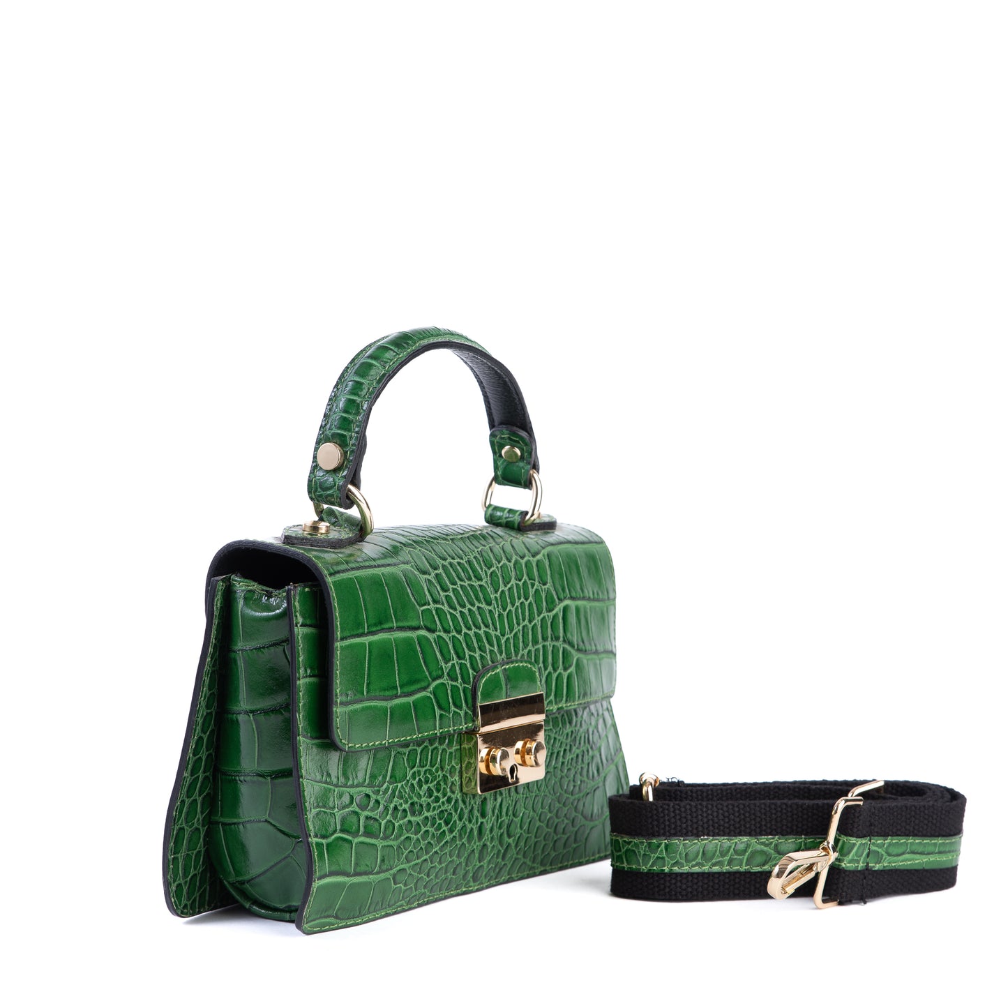 Amilu Mini Emerald Green Real Italian Leather Croc Satchel Tote Bag