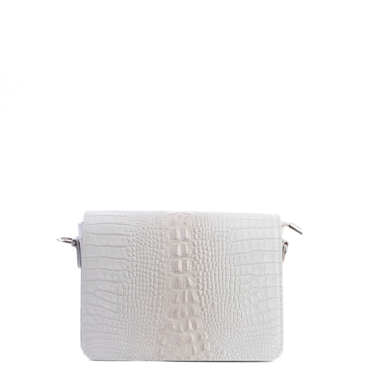 Amilu Light Grey Mock Croc Print Real Leather Cross Body Bag