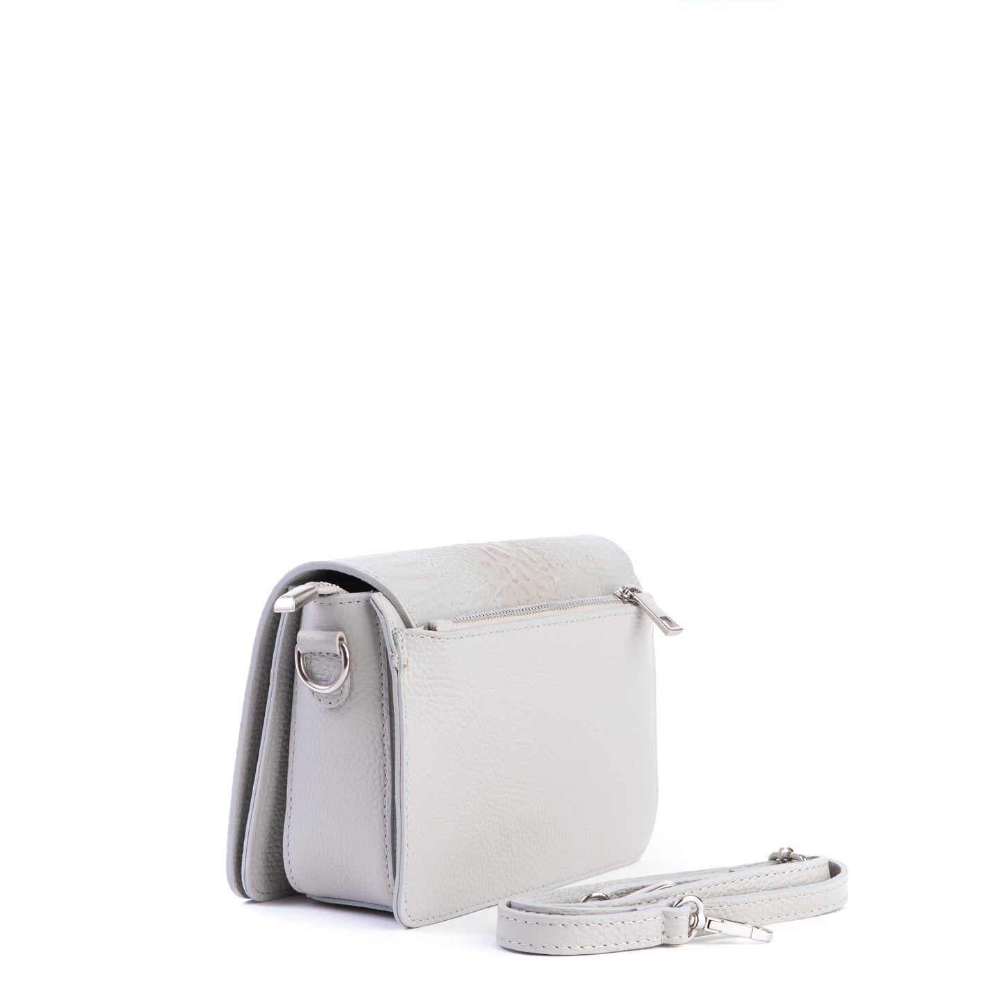Amilu Light Grey Mock Croc Print Real Leather Cross Body Bag