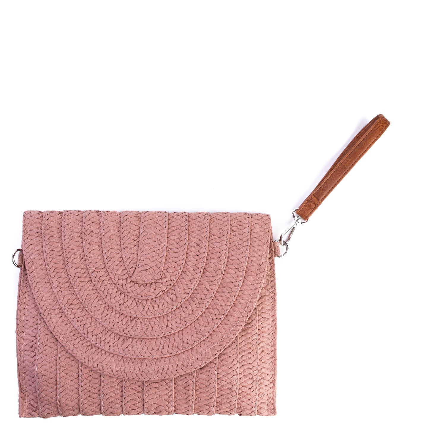 Amilu Pink Fold Over Braided Straw Clutch Bag