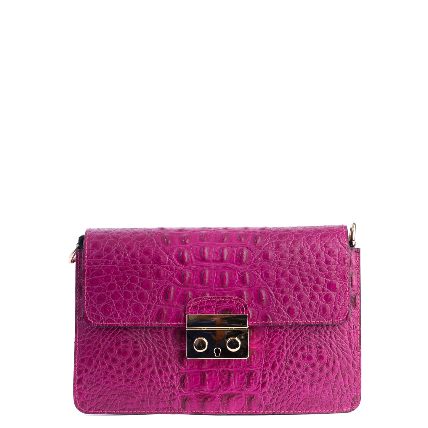 Amilu Fuchsia Pink Mock Croc Print Real Leather Cross Body Bag