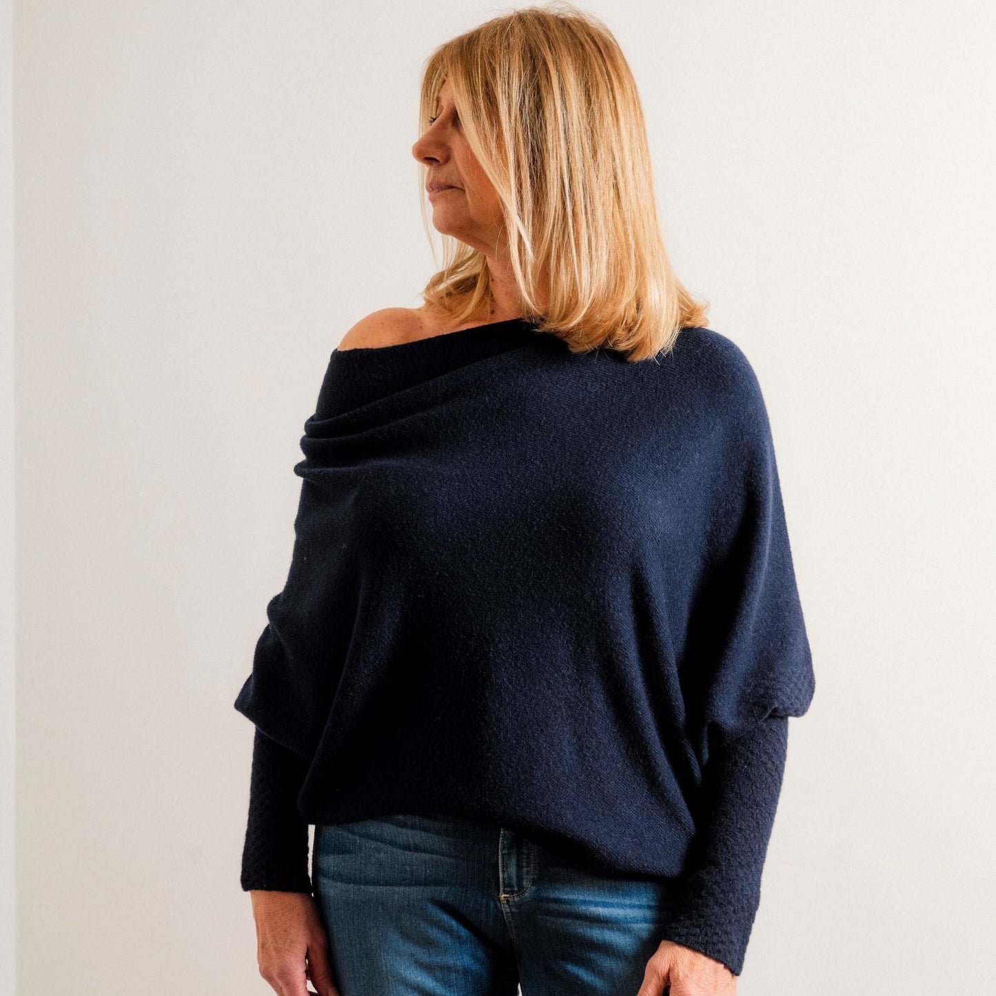 Navy Blue Supersoft Asymmetric Fine Knit Easy Wear Jumper - Amilu