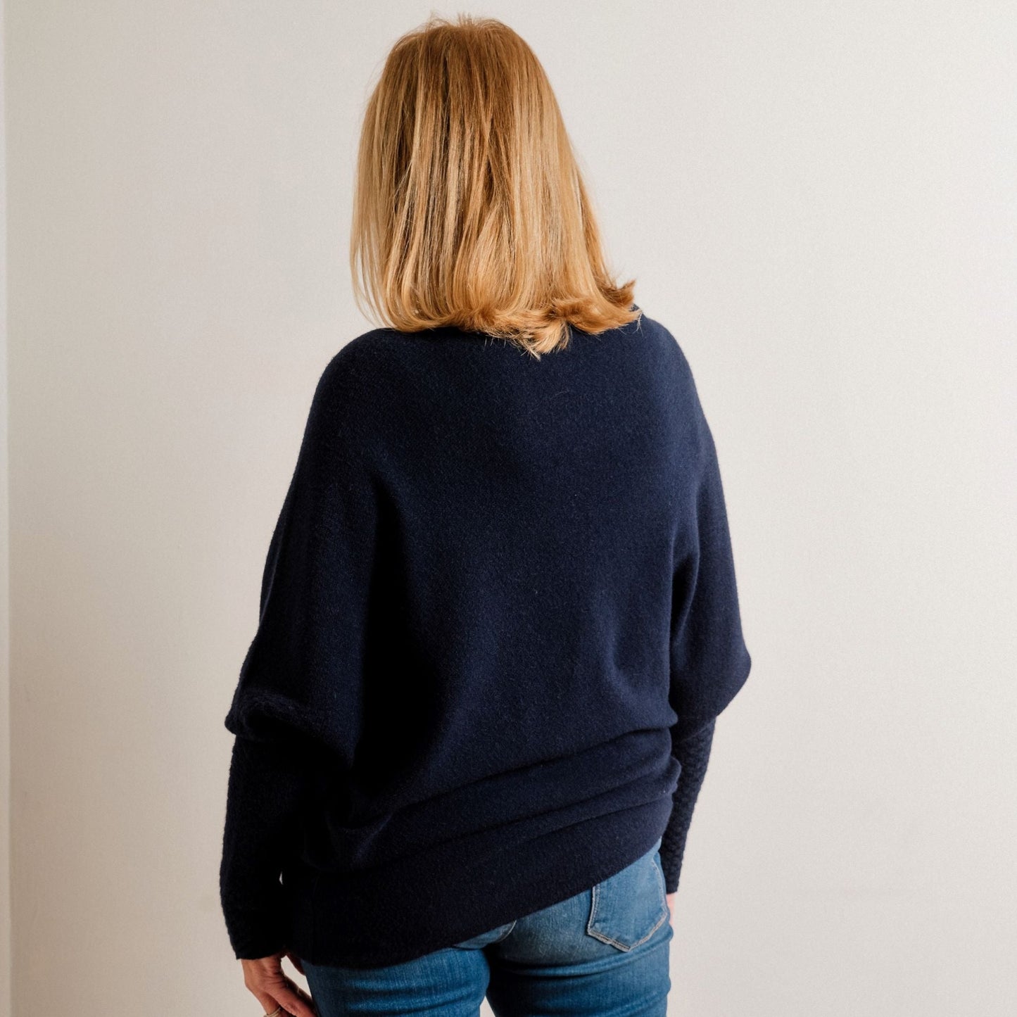 Navy Blue Supersoft Asymmetric Fine Knit Easy Wear Jumper - Amilu