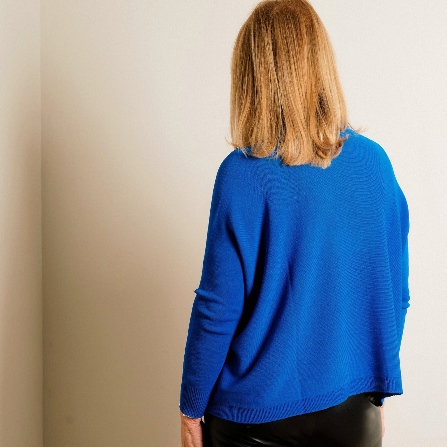 Cobalt Blue Structured Knit Double Pocket V Neck Easy Wear Top - Amilu