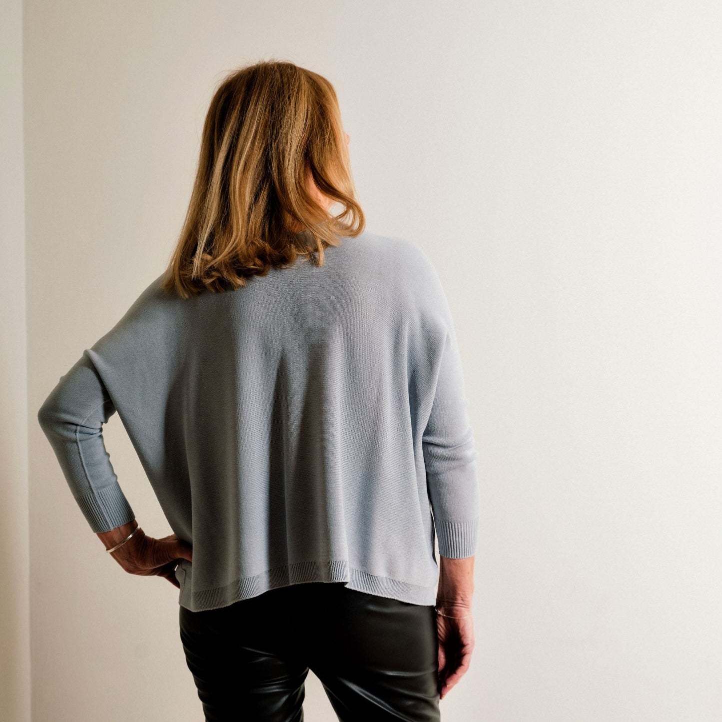 Light Grey Structured Knit Double Pocket V Neck Easy Wear Top - Amilu