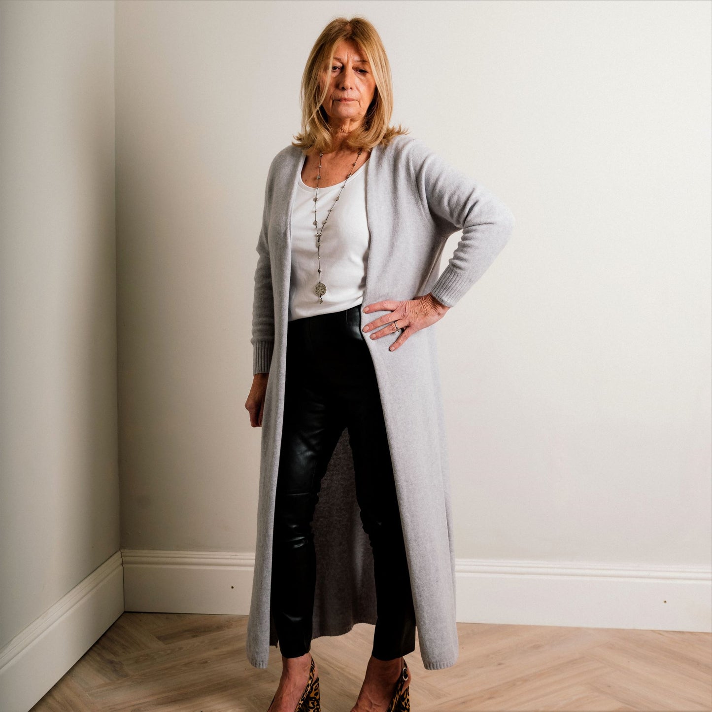 Light Grey Supersoft Midaxi Length Fine Knit Easy Wear Cardigan - Amilu