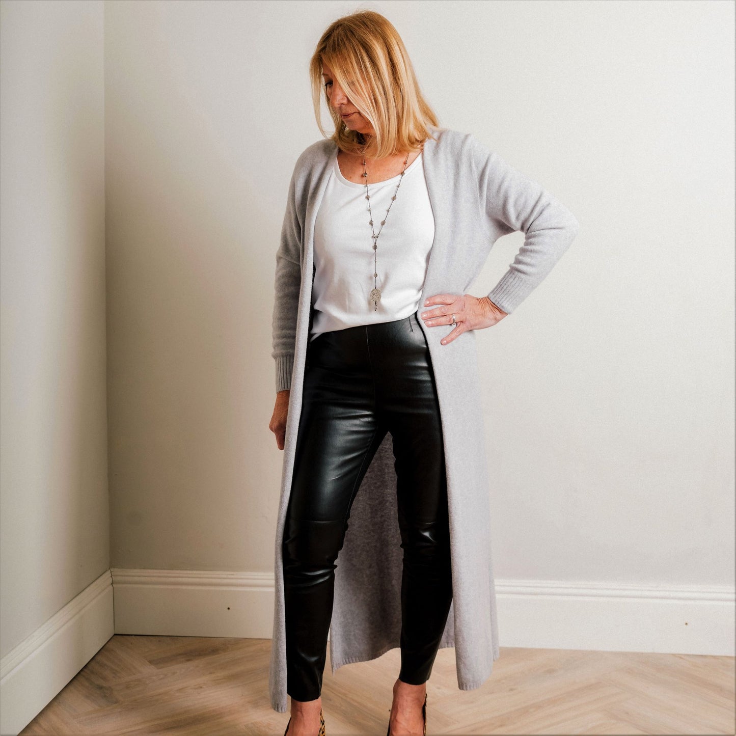 Light Grey Supersoft Midaxi Length Fine Knit Easy Wear Cardigan - Amilu