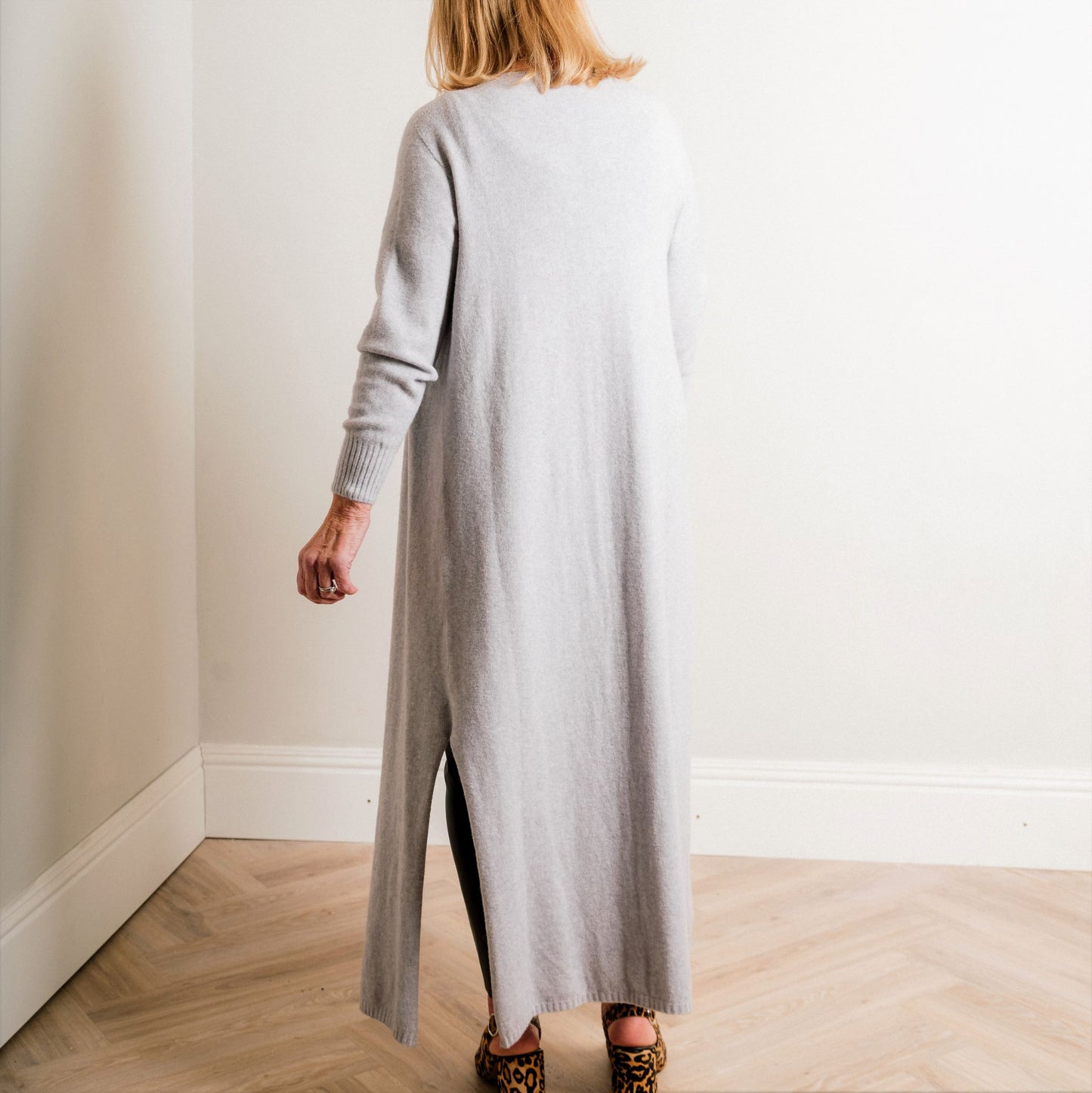 Light Grey Supersoft Midaxi Length Fine Knit Easy Wear Cardigan - Amilu