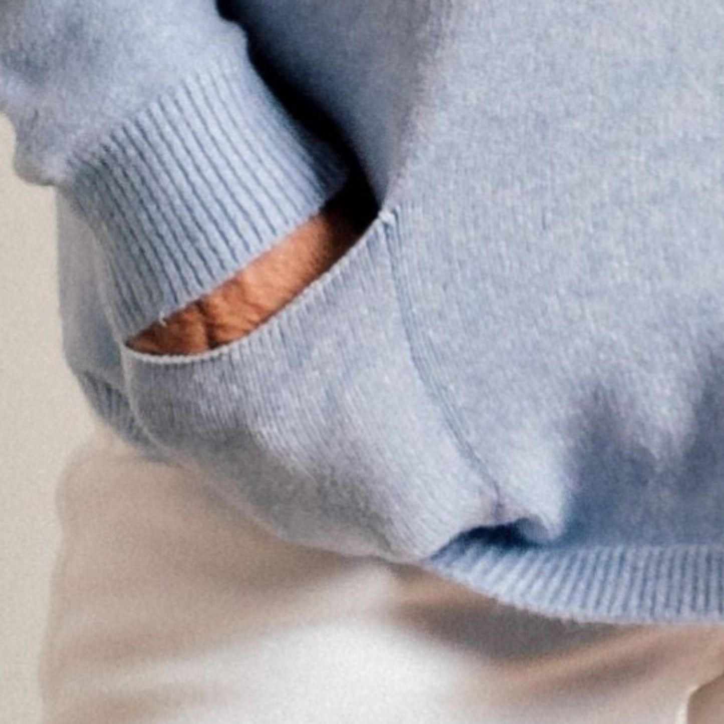 Pale Blue Double Pocket Supersoft Fine Knit Round Neck Easy Wear Jumper - Amilu