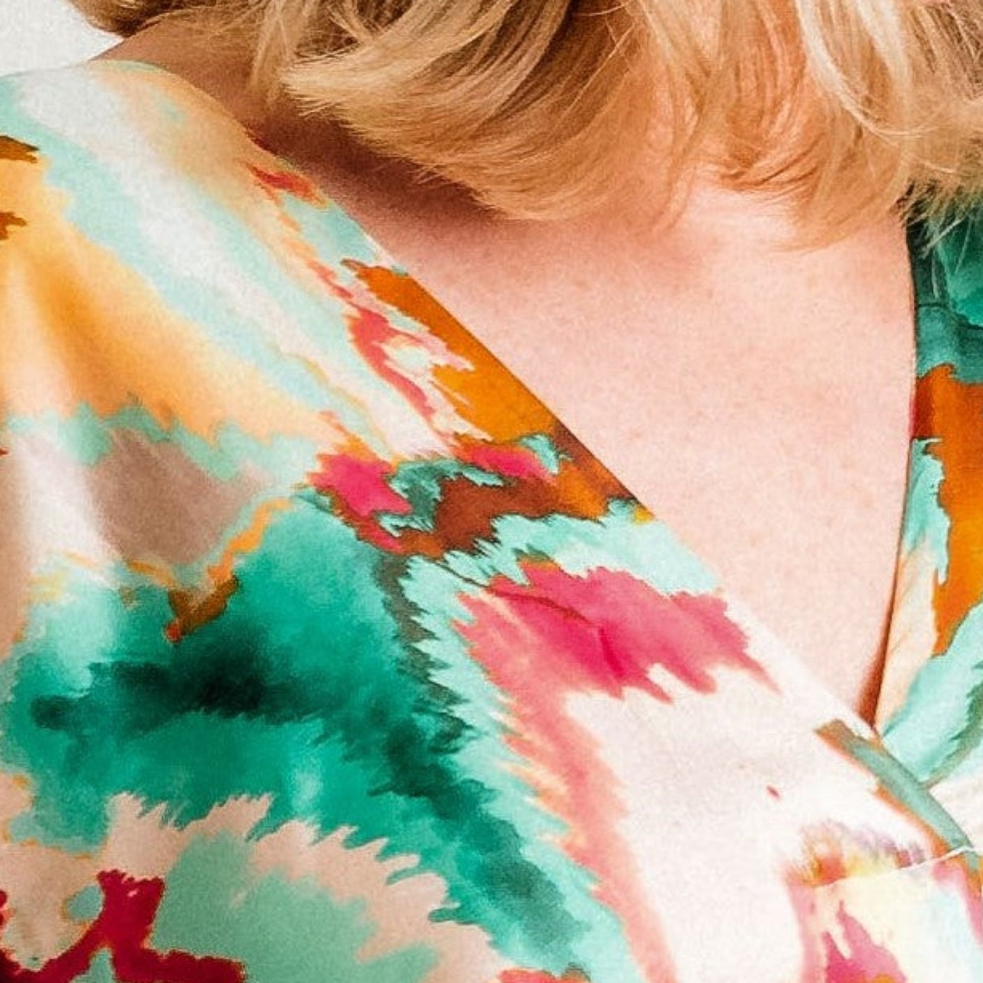 Turquoise Multi Print Silky Soft Midi Length Kaftan Day and Beach Dress. - Amilu