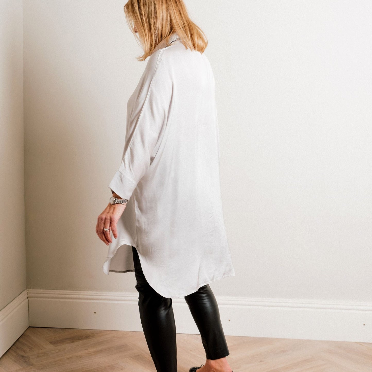 Silver Silky Soft Oversize Trapeze Drape Shirt/Shirt Dress - Amilu