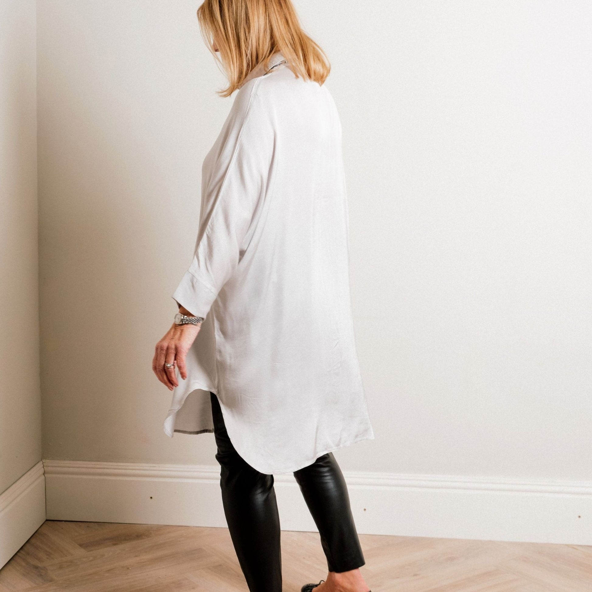 Silver Silky Soft Oversize Trapeze Drape Shirt/Shirt Dress - Amilu