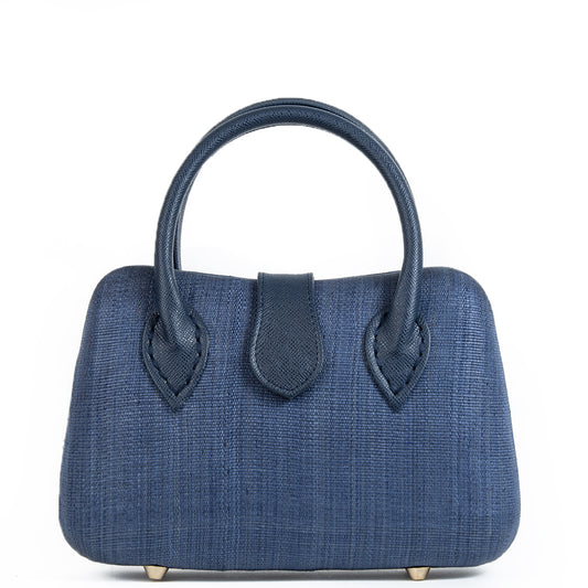 Navy Woven Straw Occasion Bag - Amilu
