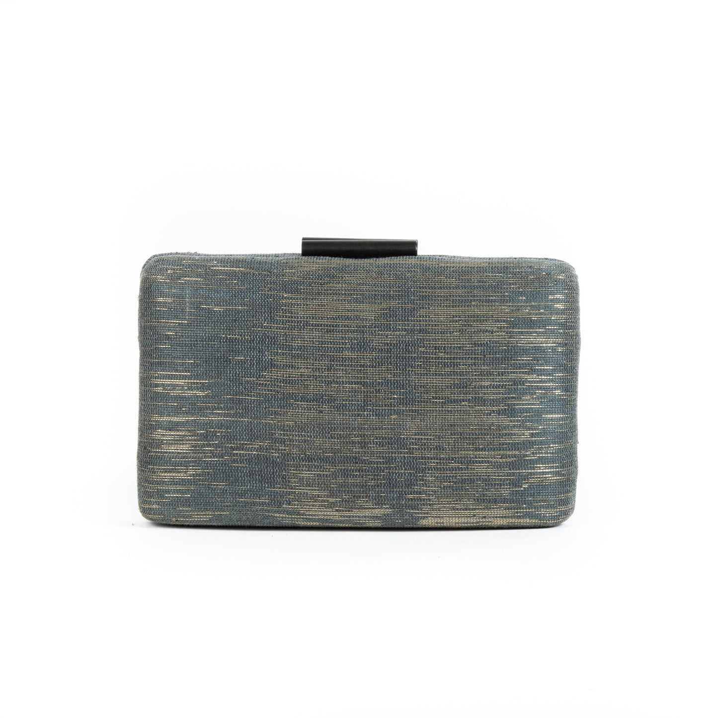 Charcoal Grey and Gold Shimmer Straw Box Clutch Bag - Amilu