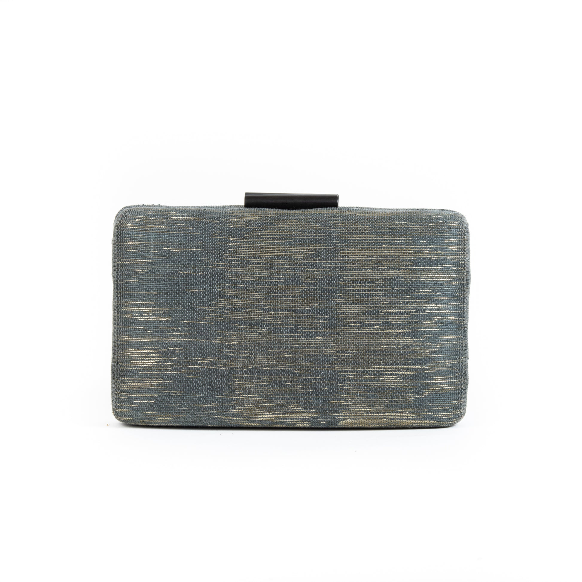 Charcoal Grey and Gold Shimmer Straw Box Clutch Bag - Amilu