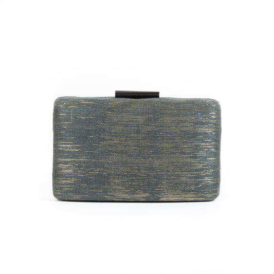 Charcoal Grey and Gold Shimmer Straw Box Clutch Bag - Amilu