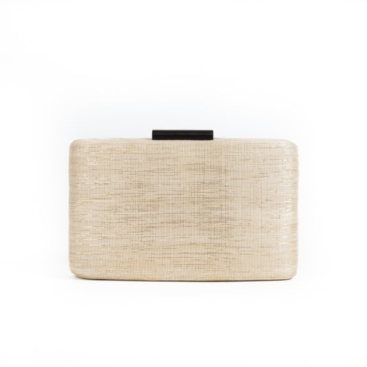 Cream and Gold Shimmer Straw Box Clutch Bag - Amilu