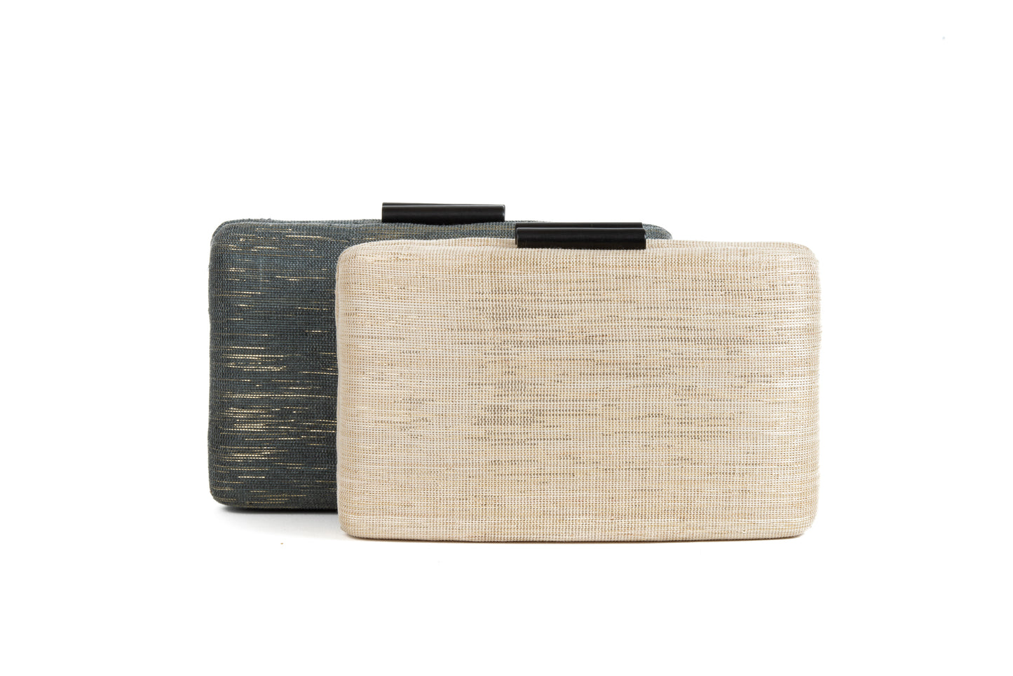 Cream and Gold Shimmer Straw Box Clutch Bag - Amilu