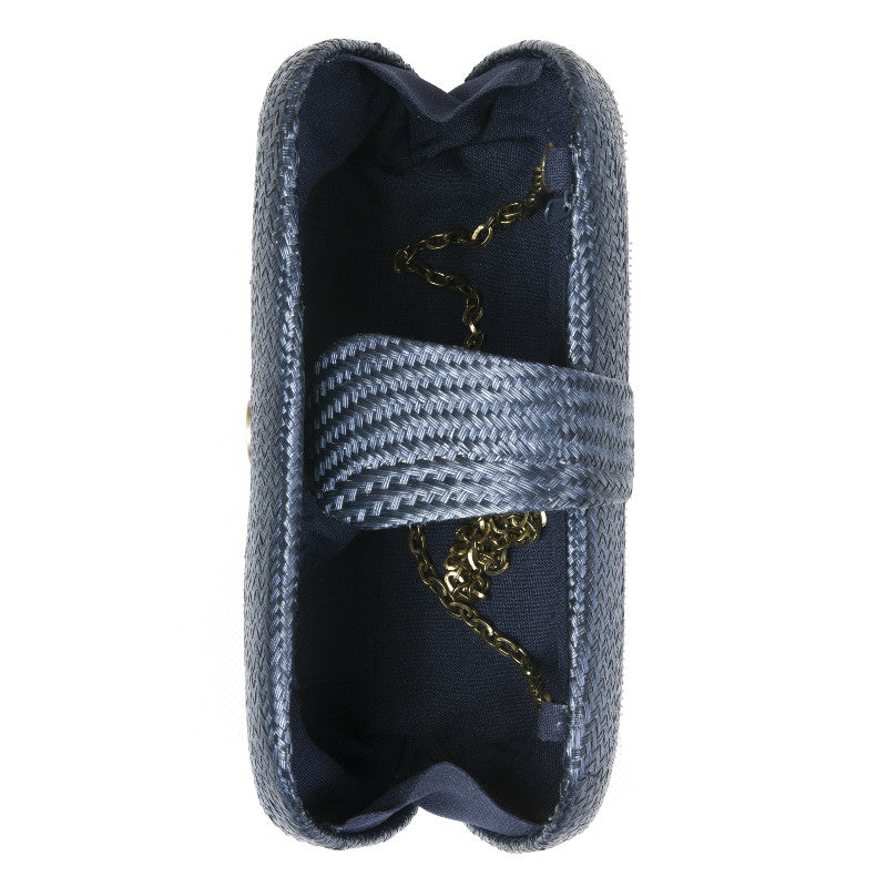 Navy Woven Straw Clutch Bag - Amilu