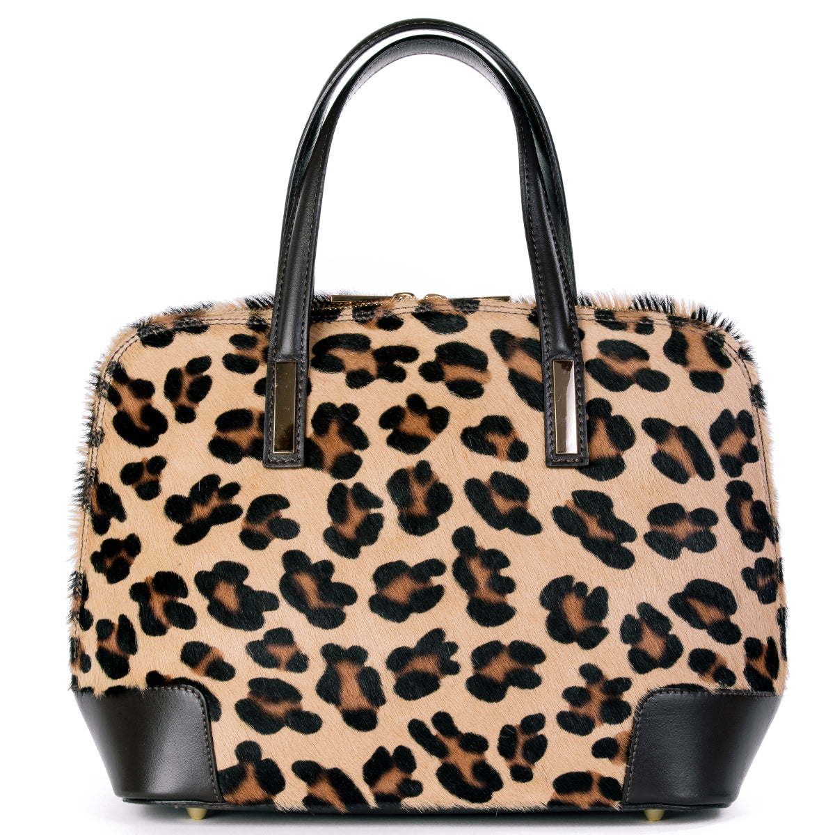 Leopard Cow Hair & Real Leather Grab Tote Bag - Amilu