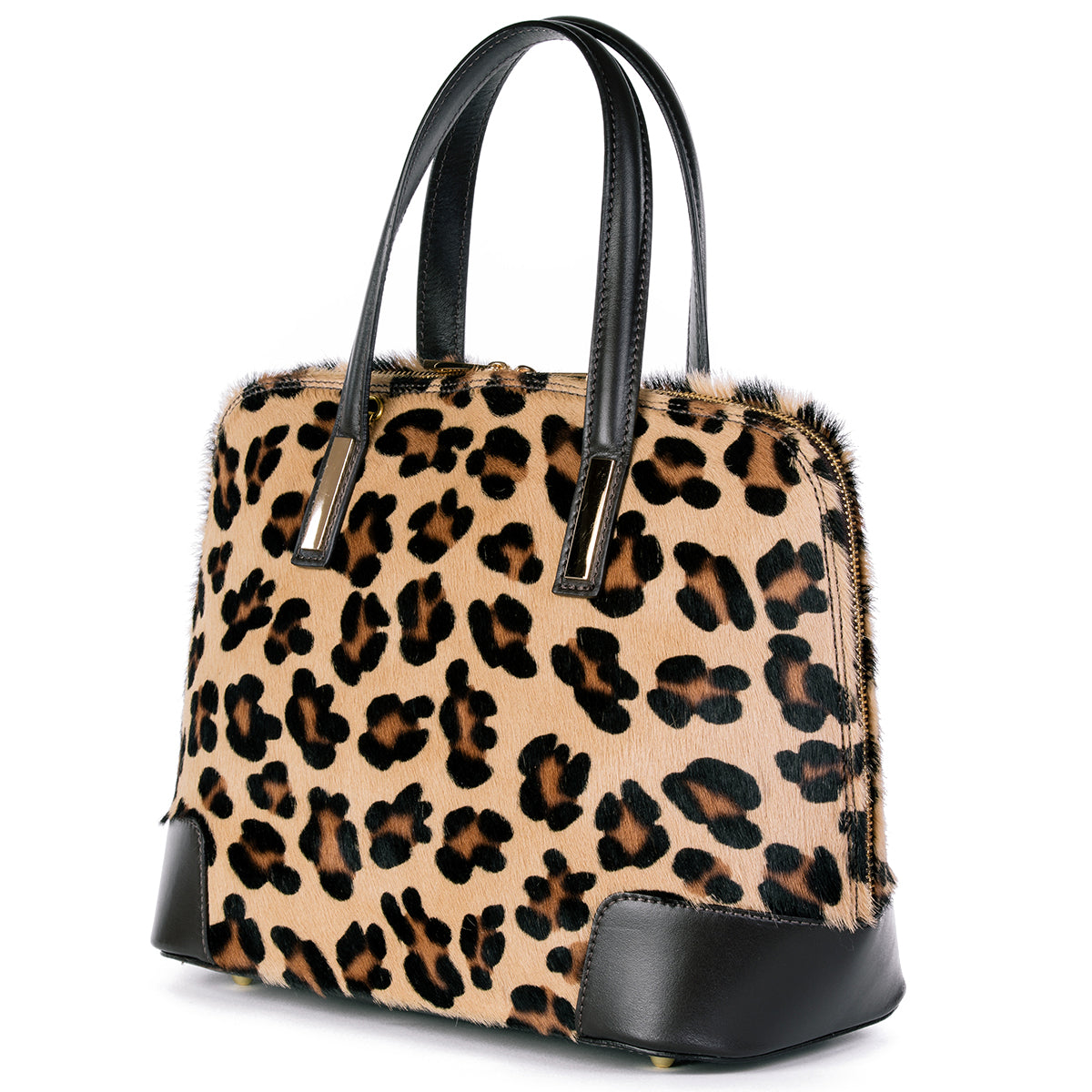 Leopard Cow Hair & Real Leather Grab Tote Bag - Amilu