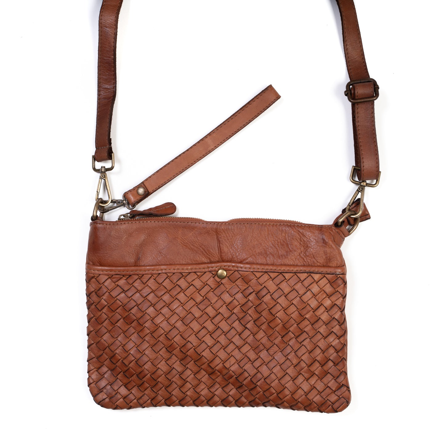 Tan Real Italian Woven Leather Cross Body Bag - Amilu