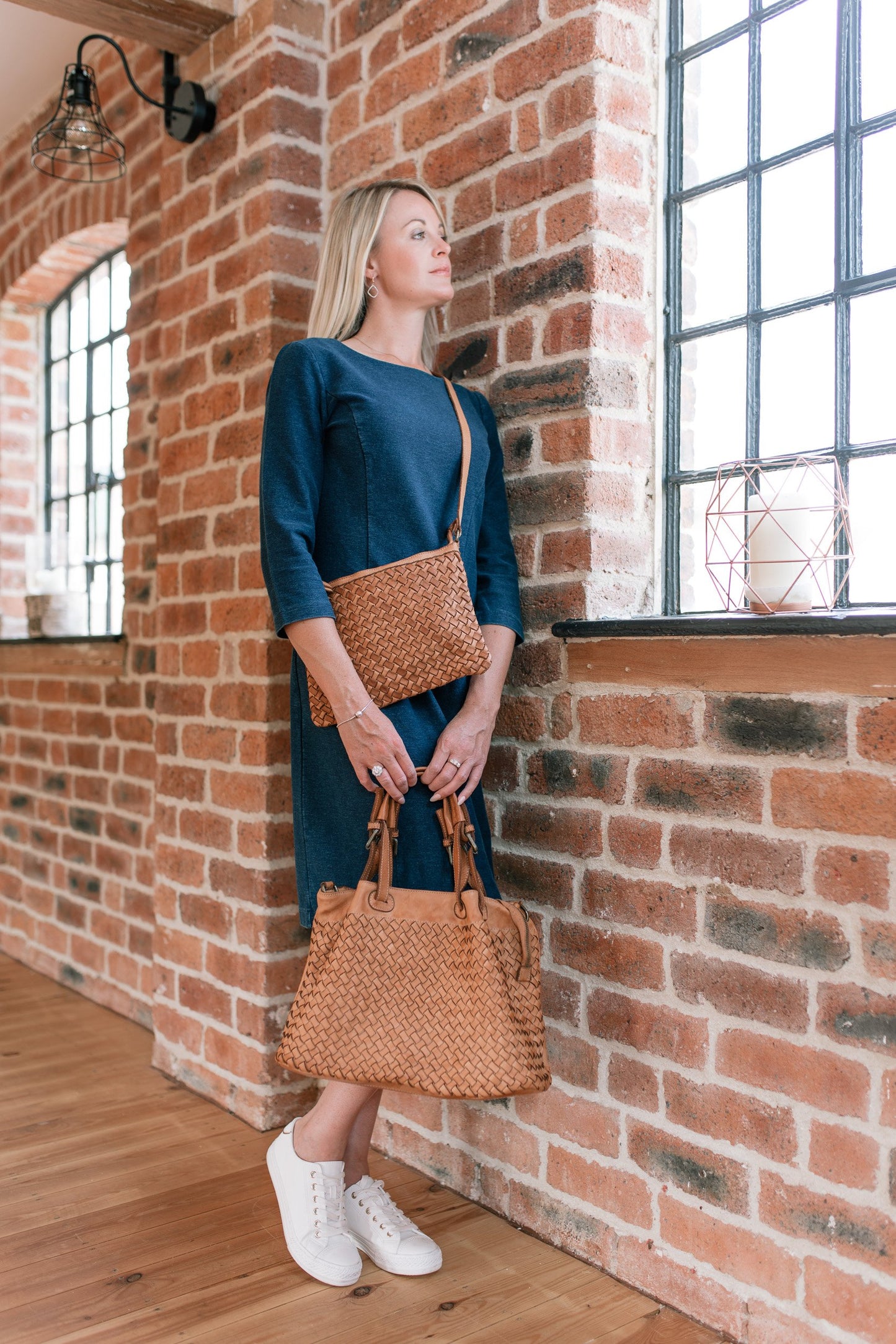 Grey Real Italian Woven Leather Cross Body Bag - Amilu