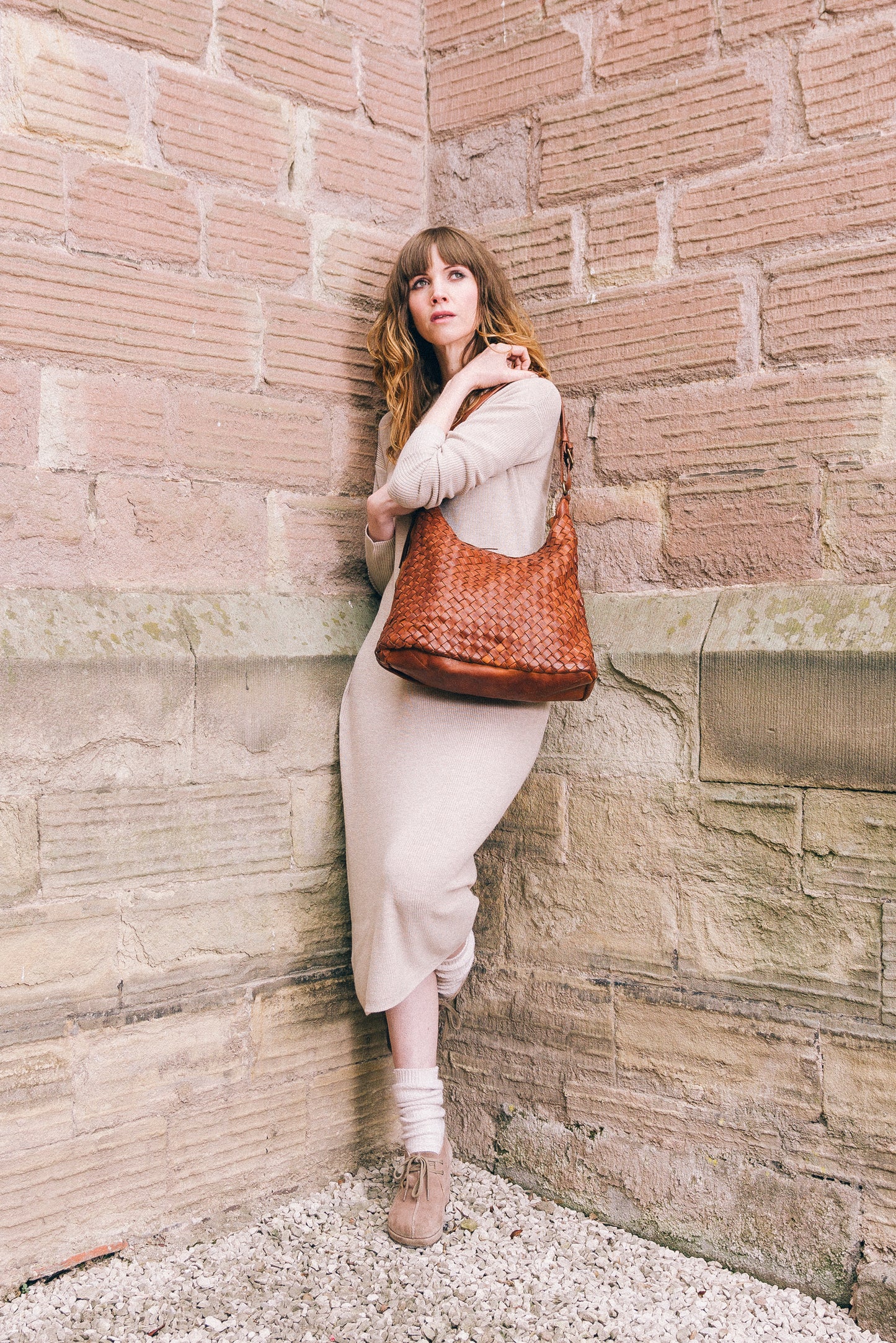 Classic Tan Real Italian Leather Weave Shoulder Bag - Amilu