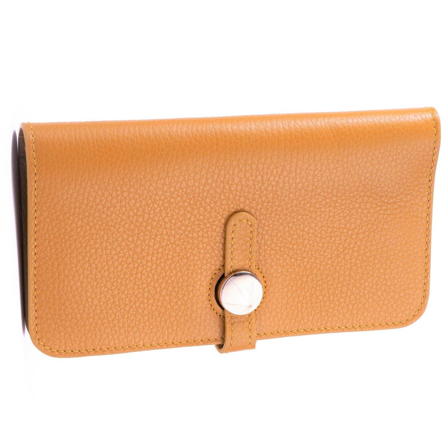 Mustard Pebble Grain Leather Purse Clutch - Amilu