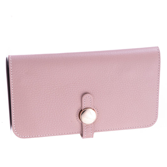 Pale Pink Pebble Grain Leather Purse Clutch - Amilu