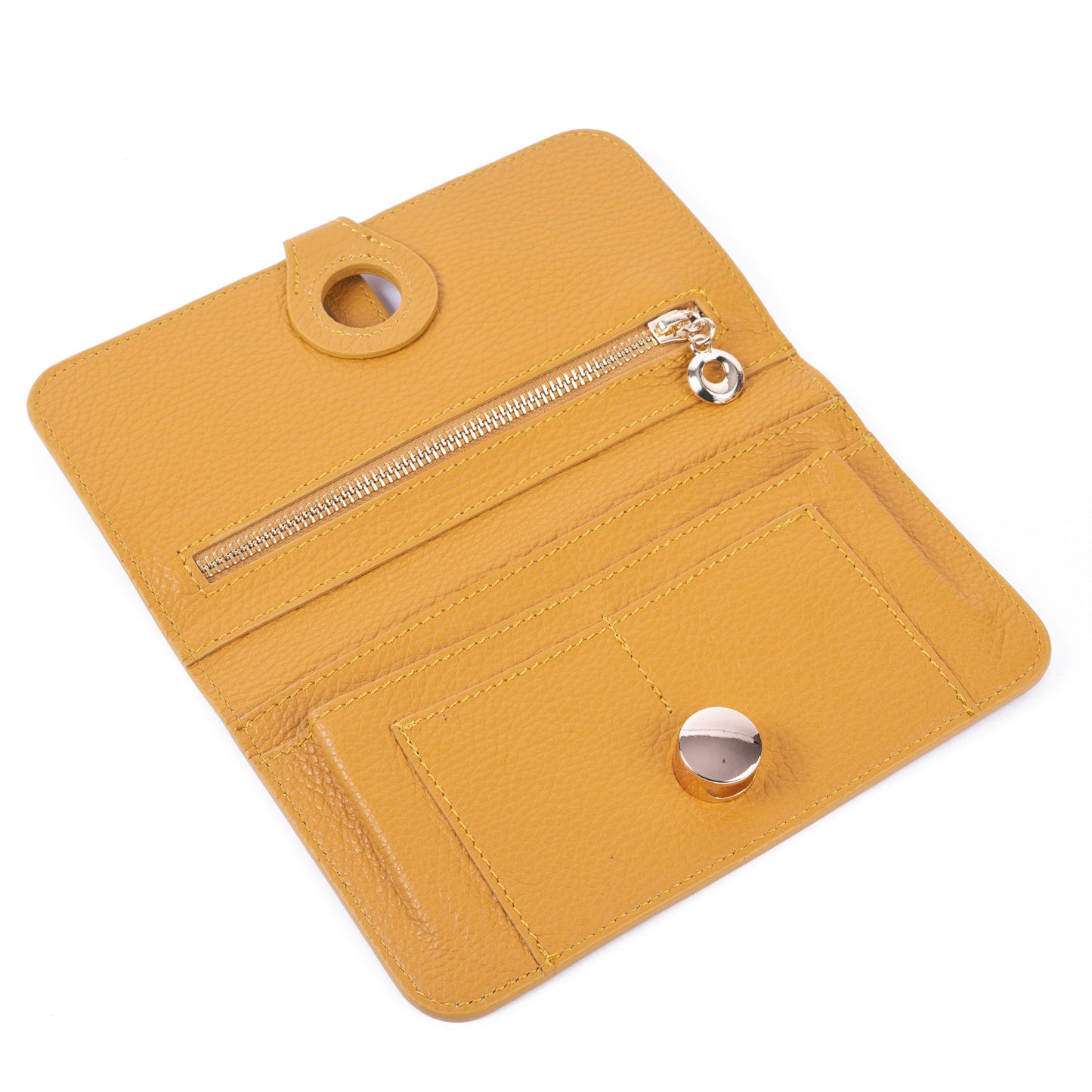 Mustard Pebble Grain Leather Purse Clutch - Amilu