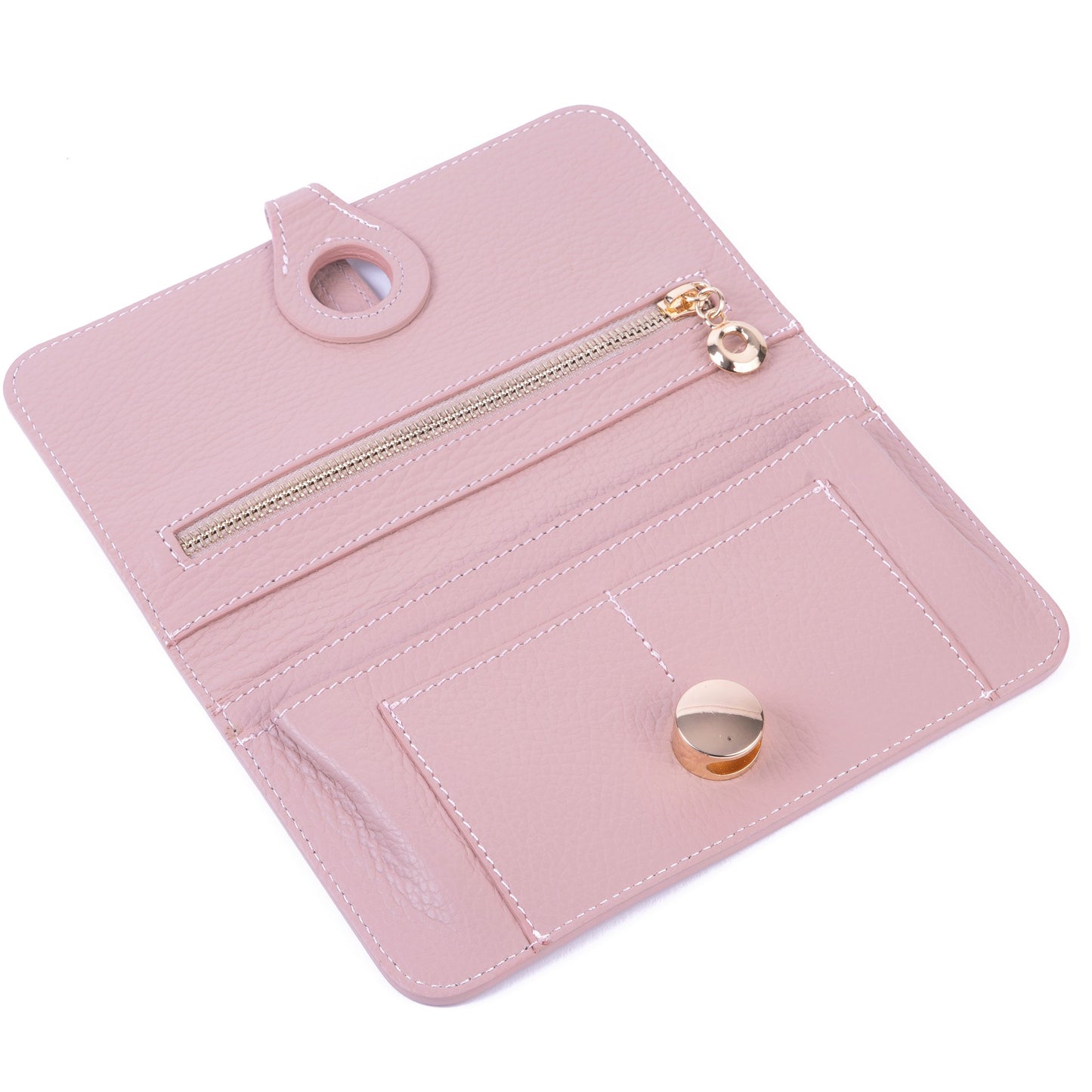 Pale Pink Pebble Grain Leather Purse Clutch - Amilu
