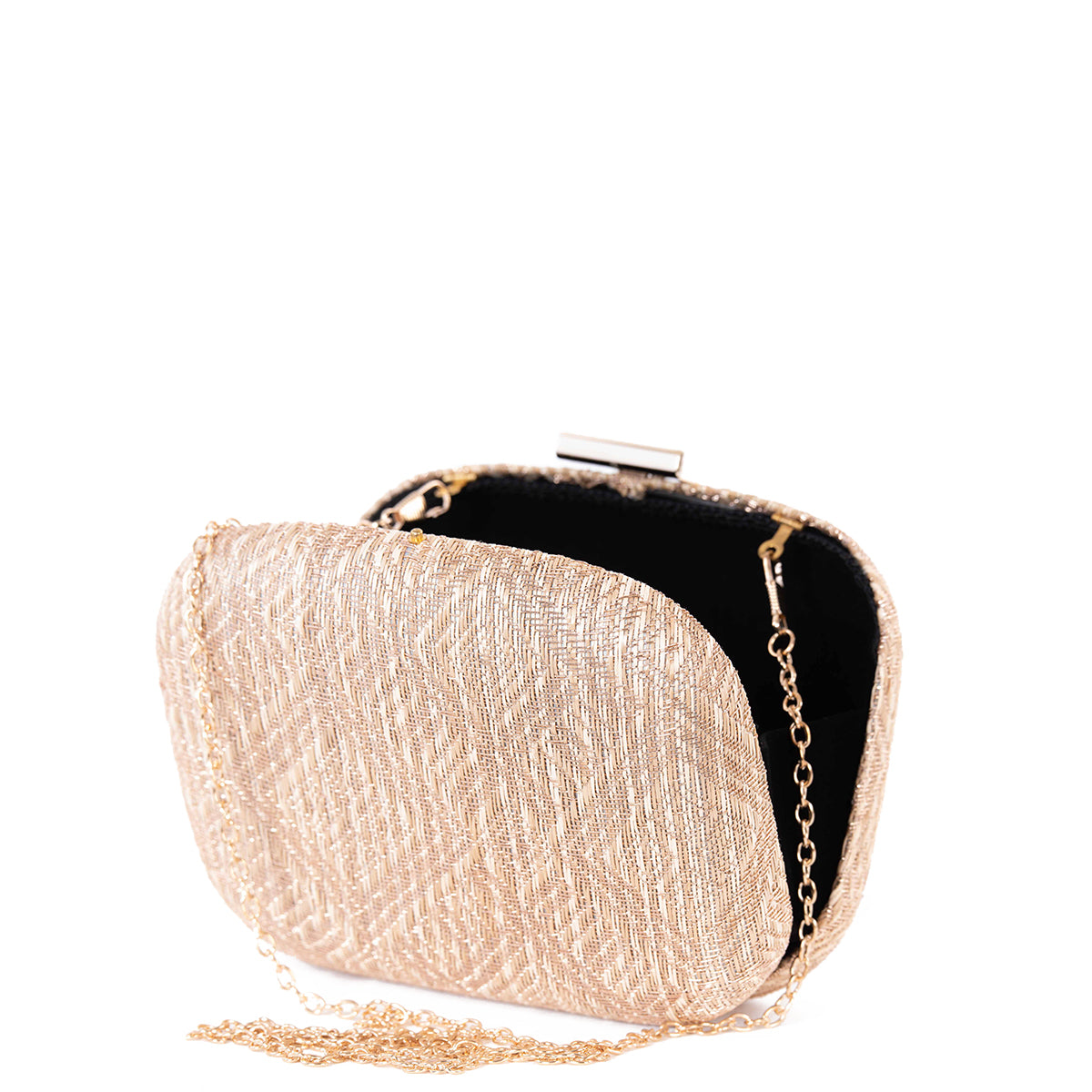 Textured Straw and Gold Shimmer Hardcase Box Clutch - Amilu