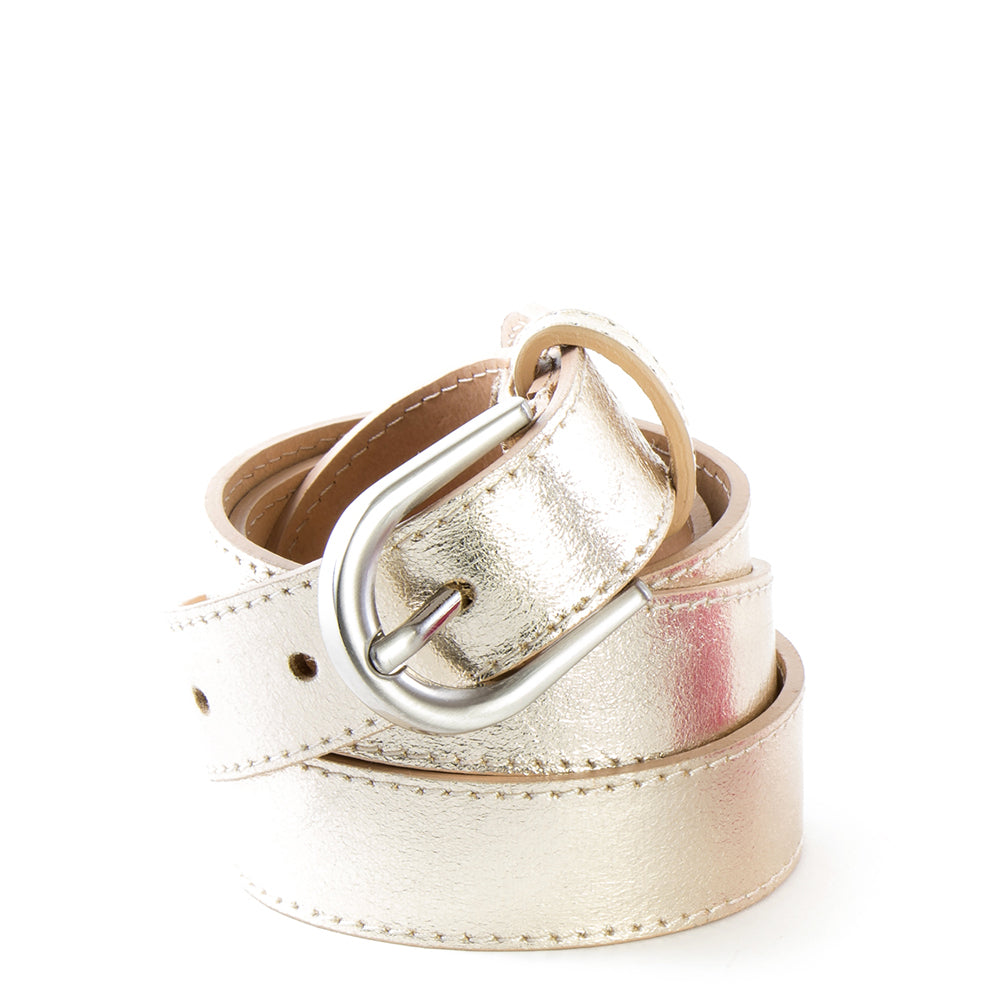 Gold Real Italian Leather Narrow Belt Pack of Two - Amilu