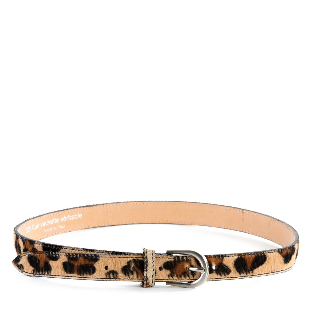 Leopard Cow Hair and Real Leather Narrow Belt Pack of Two - Amilu