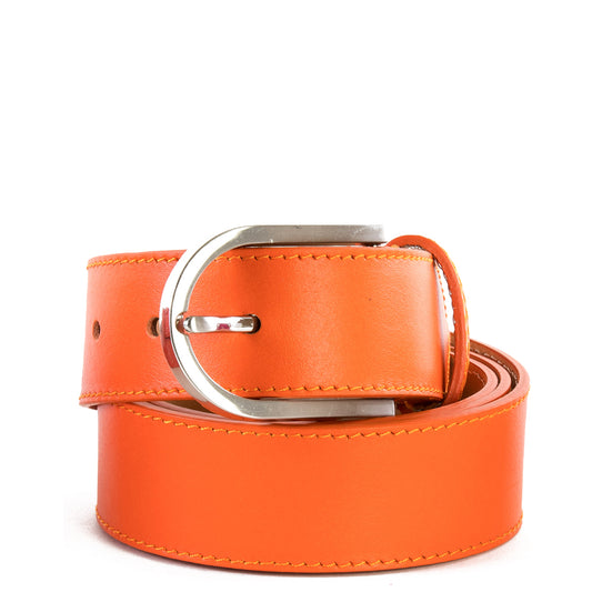 Orange Real Italian Leather Wide Belt - Amilu