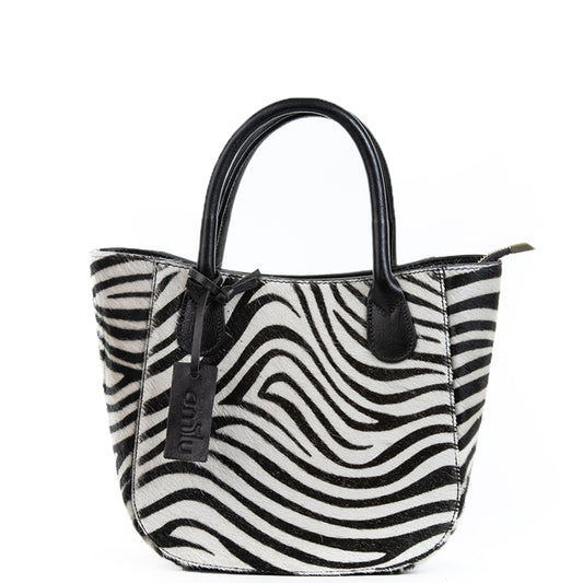 Zebra Cow Hair Small Grab Bag - Amilu