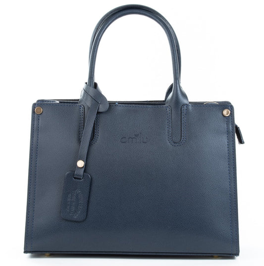 Navy Real Textured Ruga Leather Grab Tote Bag - Amilu