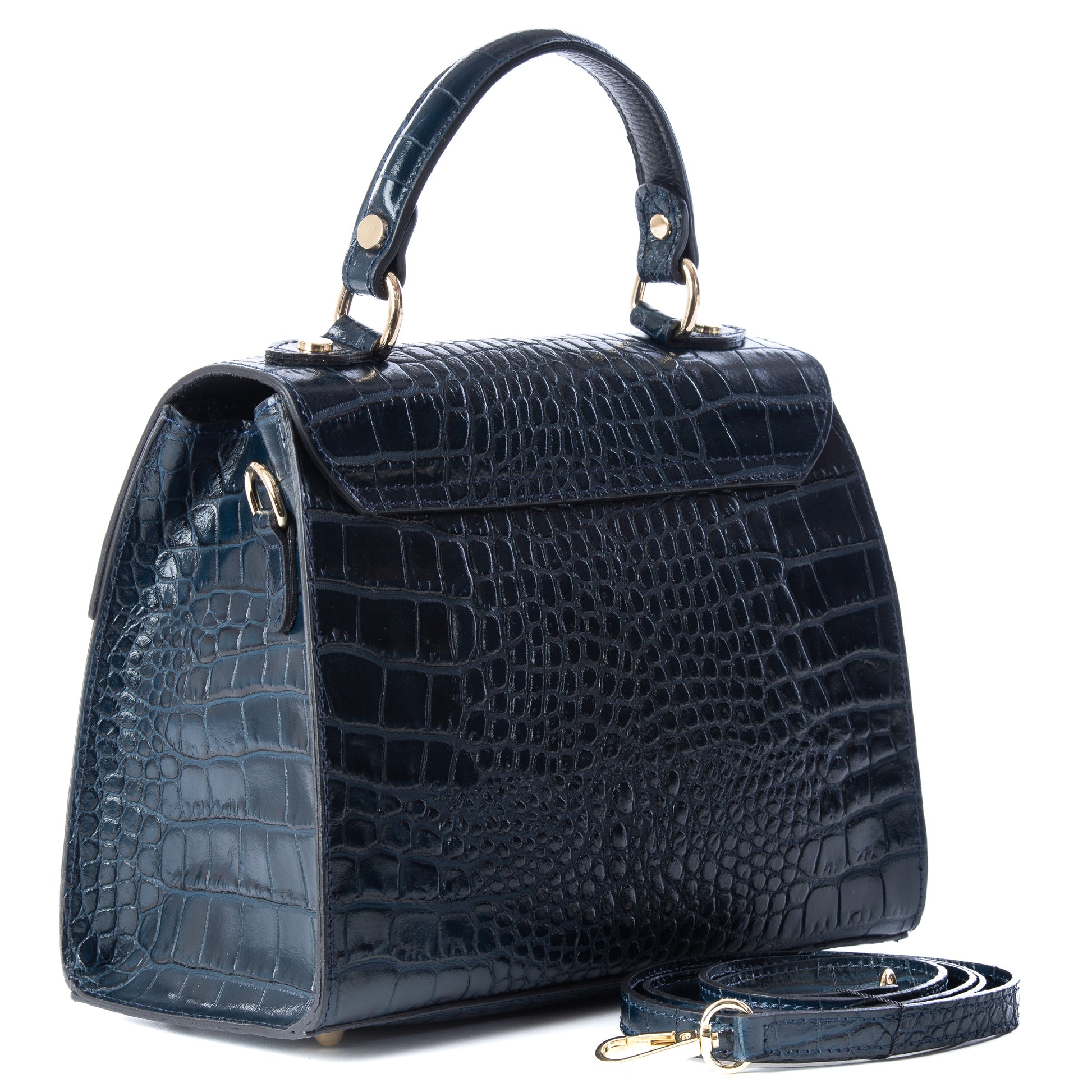 Navy Blue Real Italian Leather Croc Satchel Tote Bag – Amilu