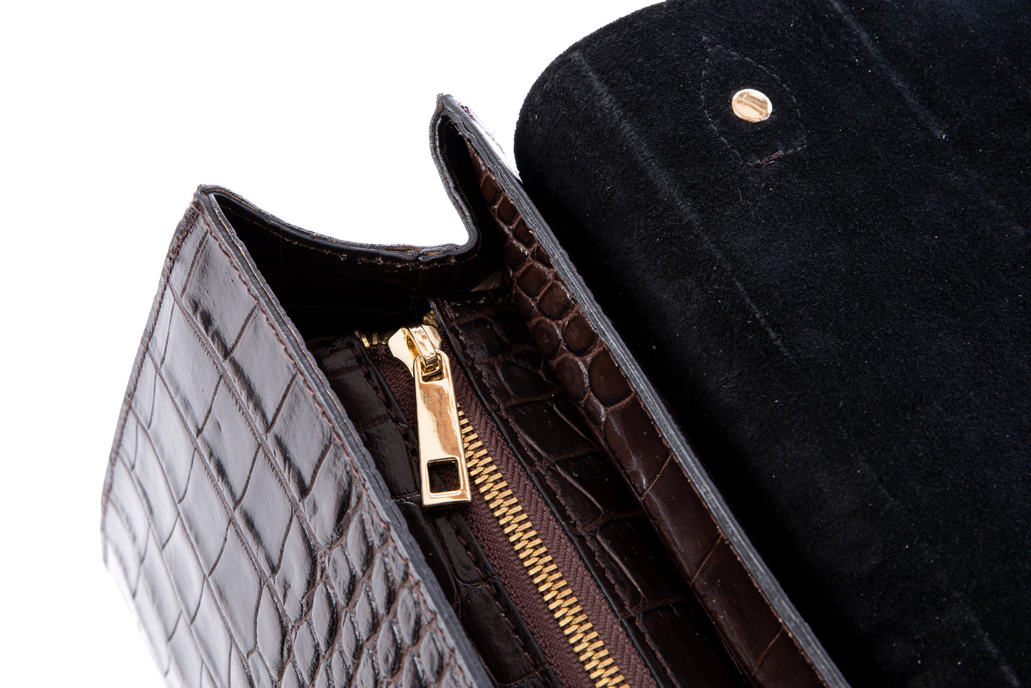Dark Chocolate Brown Italian Leather Croc Satchel Tote Bag - Amilu