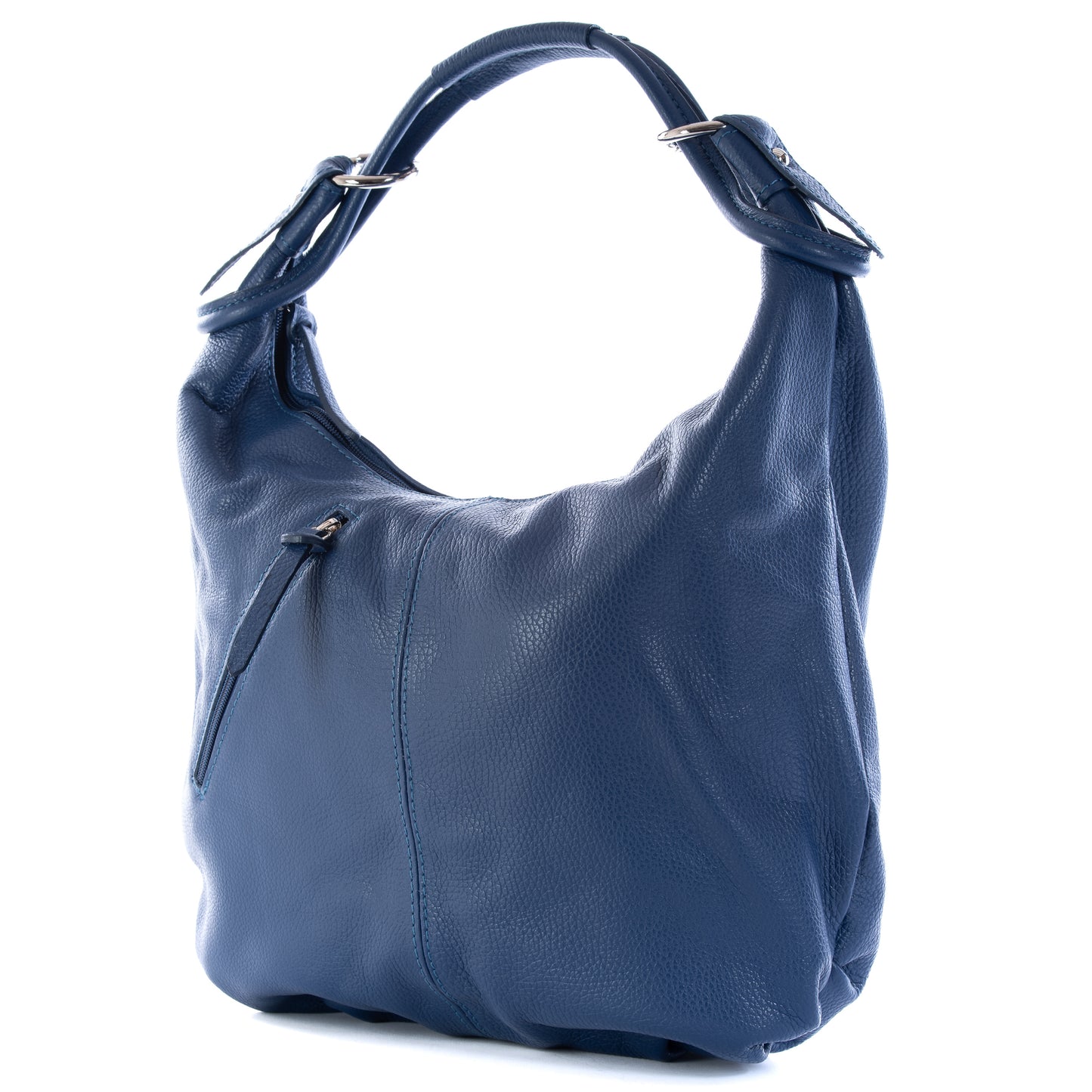 Classic French Navy Blue Real Leather Slouch Shoulder Bag - Amilu