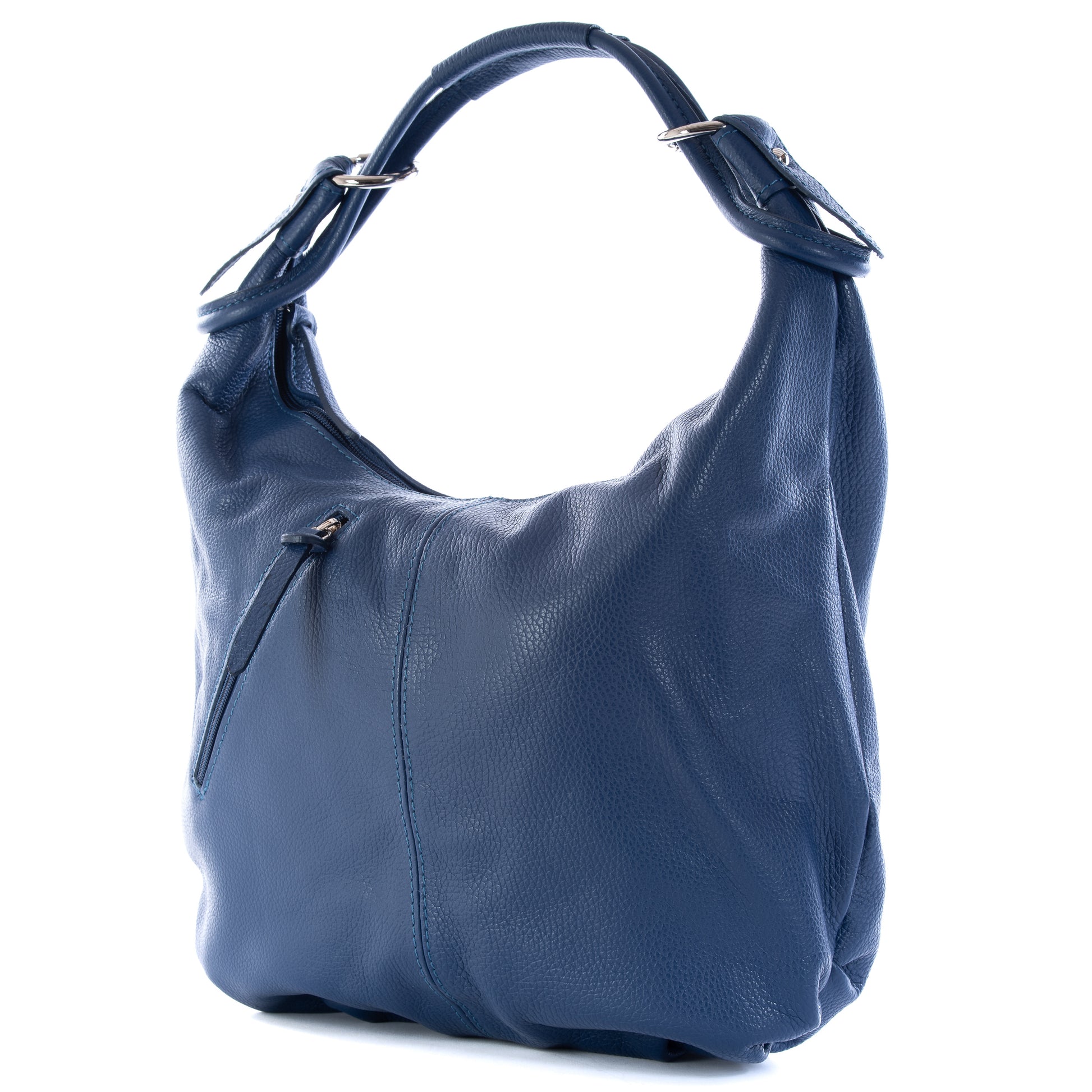 Classic French Navy Blue Real Leather Slouch Shoulder Bag - Amilu