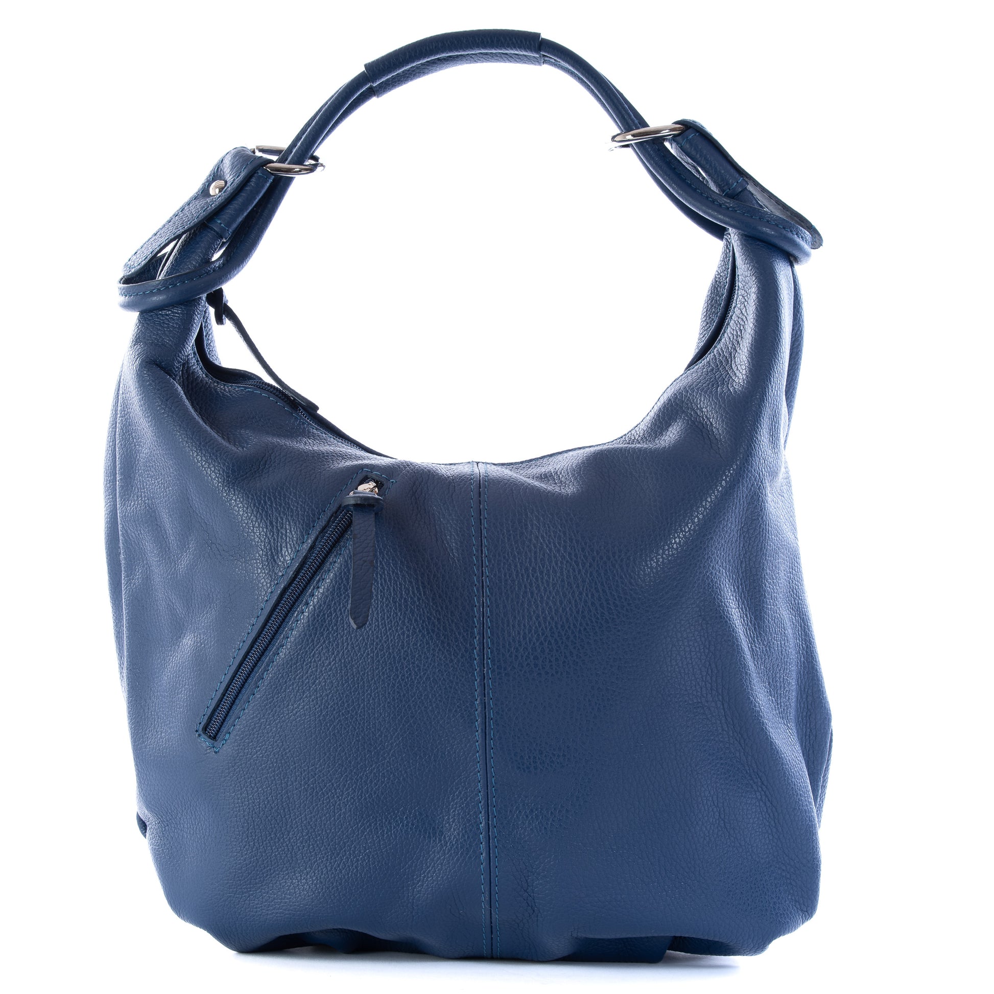 Classic French Navy Blue Real Leather Slouch Shoulder Bag - Amilu