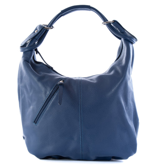 Classic French Navy Blue Real Leather Slouch Shoulder Bag - Amilu