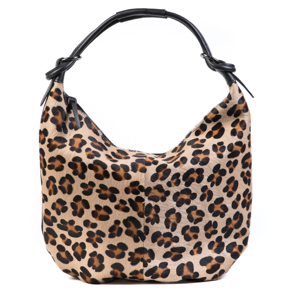 Leopard Classic Cow Hair and Real Leather Slouch Shoulder Bag - Amilu