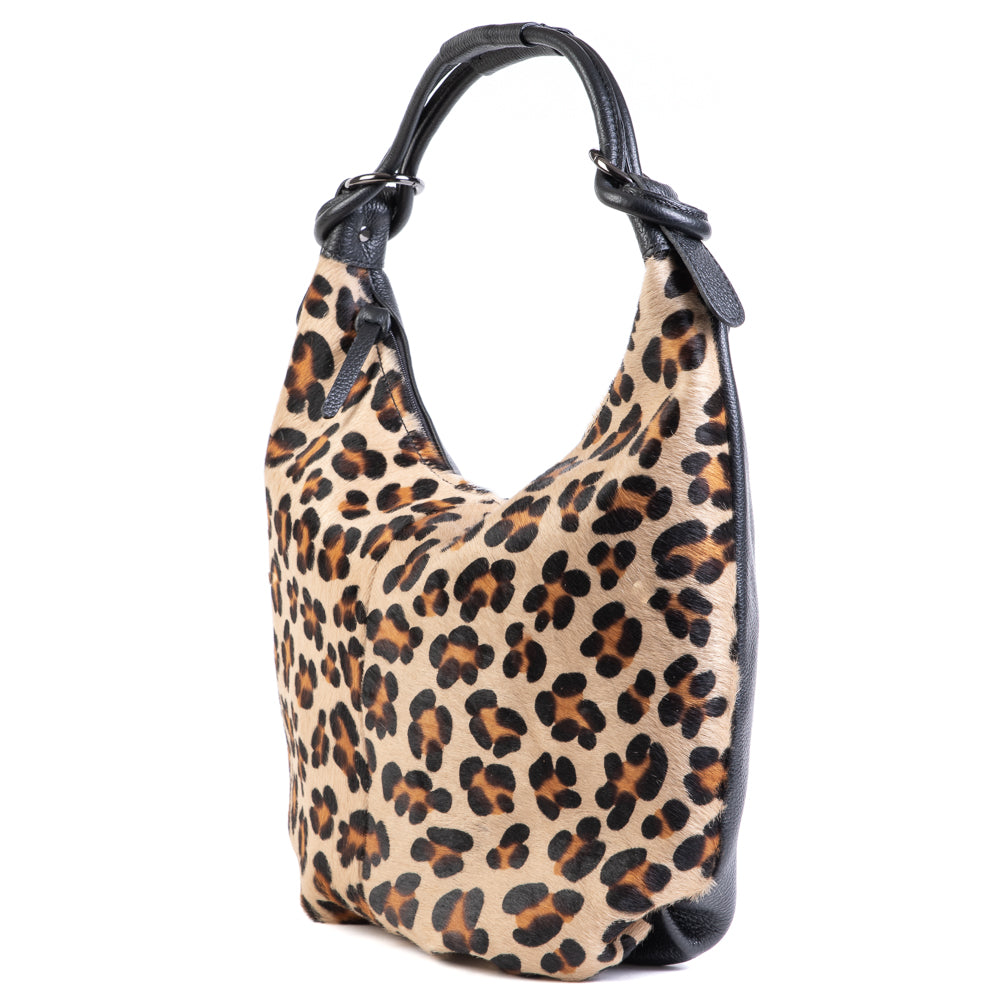 Leopard Classic Cow Hair and Real Leather Slouch Shoulder Bag - Amilu