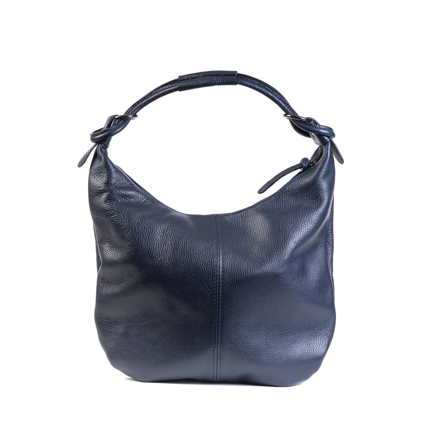 Classic Navy Blue Real Leather Slouch Shoulder Bag - Amilu