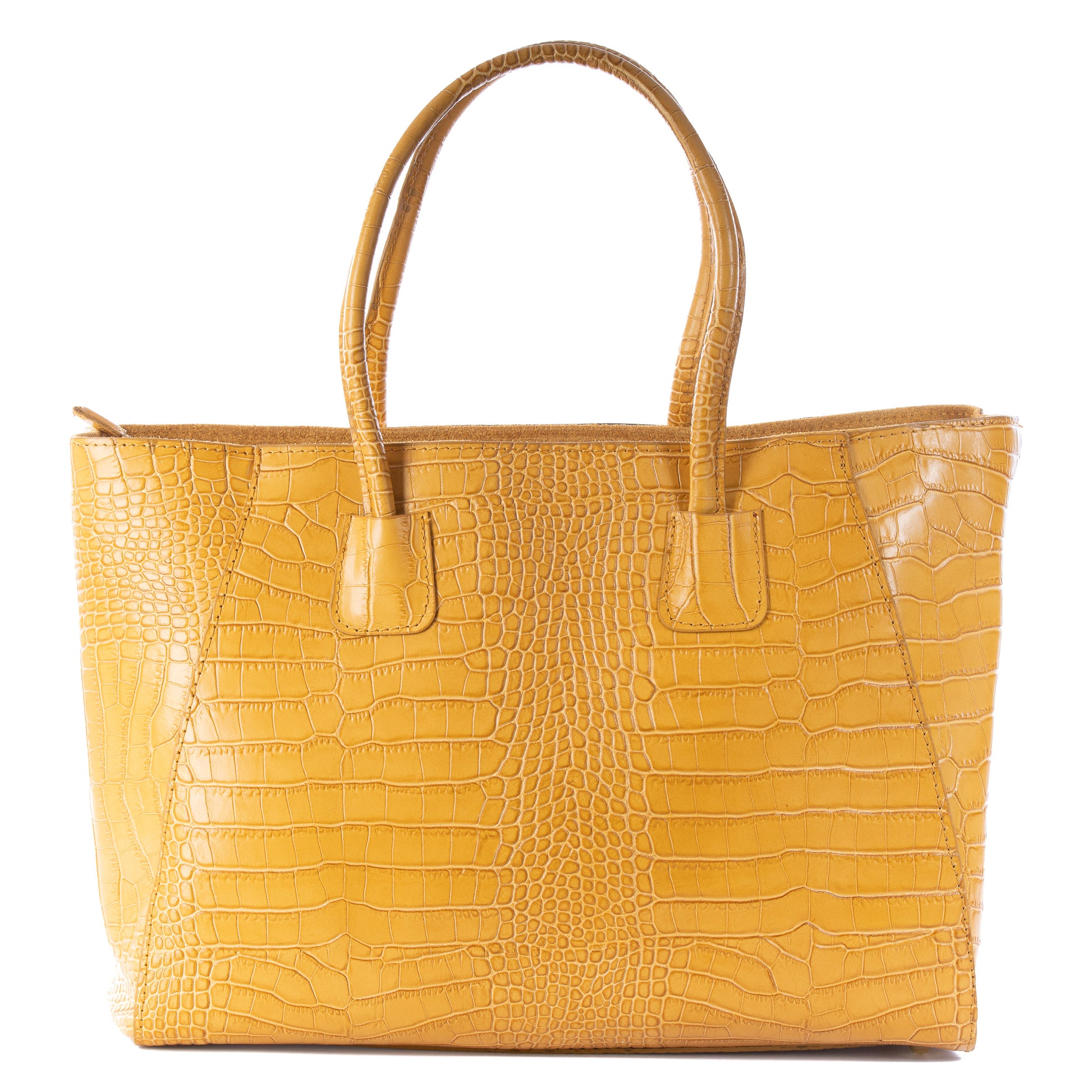 Mustard Yellow Real Leather Croc Shoulder Tote Bag - Amilu