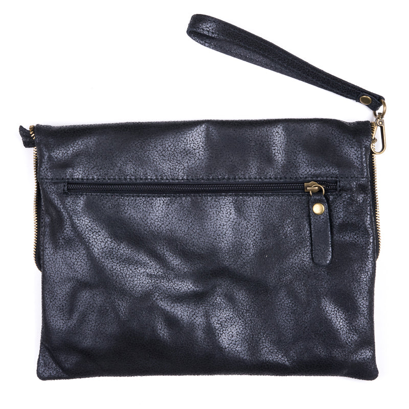 Black Soft Real Leather Crossbody Clutch Bag - Amilu