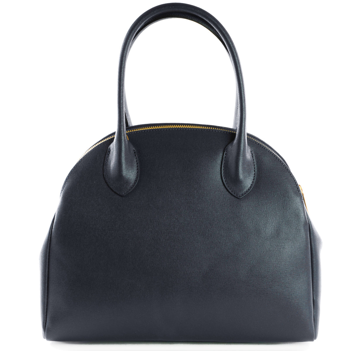 Navy Real Leather Double Zip Tote Bag - Amilu